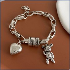 925 Sterling Silver Heart Bracelet Vintage Handmade Unisex Gift Jewelry