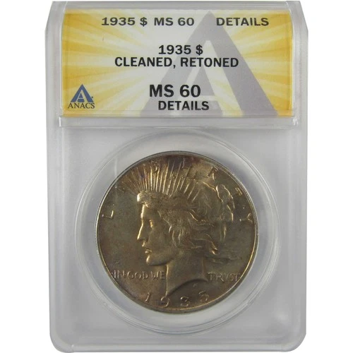 1935 Peace Dollar MS 60 Details ANACS Silver Uncirculated SKU:I21621