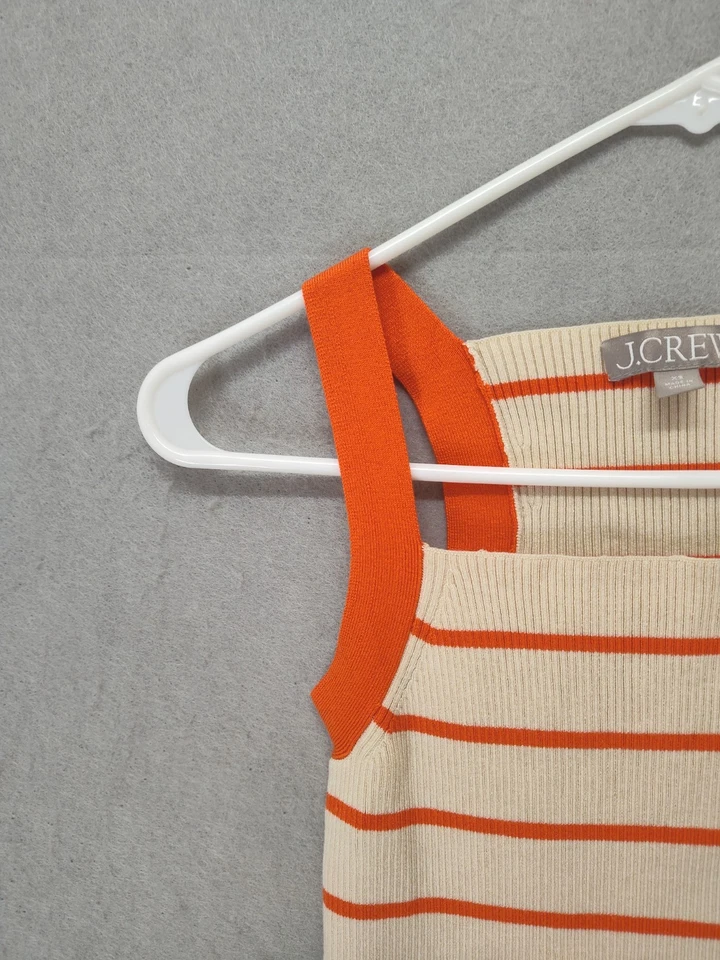 J Crew женщин Топ очень маленький оранжевый в полоску шелковая смесь квадратный вырез ребристый бак - Изображение 2 из 4