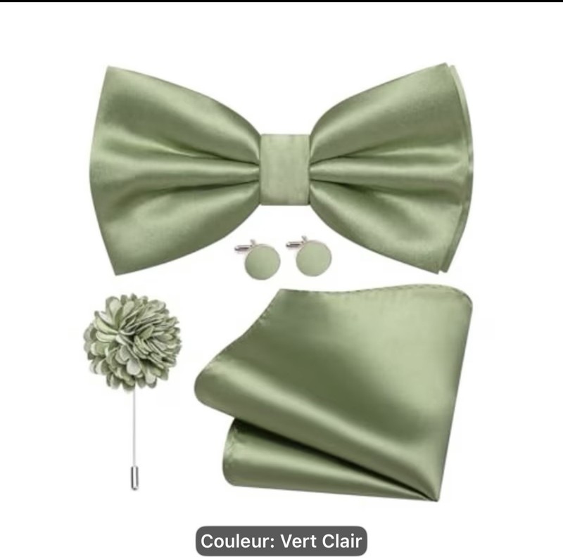 Ensemble de 4 pièces pour hommes :nœuds papillon réglables, pochette, Mariage