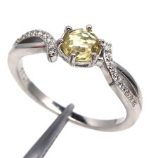 925 Sterling Silver 5 MM. Lemon Quartz White Zircon Ring Size 6.75
