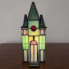 Vintage Tiffany Style Leaded Stain Glass Church Accent Lamp 9.5" Tall