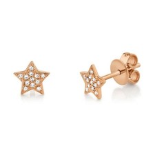 Diamond Star Stud Earrings 14K Rose Gold Natural 0.06CT 2 Piece Children Adult