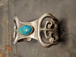 1900s TUFA CAST DENDRITE Sky Blue-Green  LM Turquoise Navajo Old Pawn CoinSilver