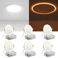 6 Pack 4 Inch 5CCT LED Recessed Ceiling Light with Night Light, 2700K/3000K/3...