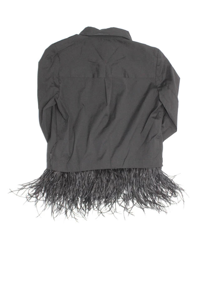 Blusa Top Milly Minis Niñas Mezcla de Algodón Borde de Plumas Abotonada Negra Talla 14 Foto 2 de 4