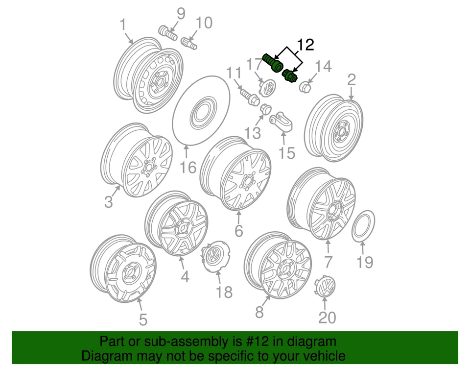 Juego de pernos de rueda bloqueables originales Volkswagen 1K0-698-137-A Foto 2 de 4