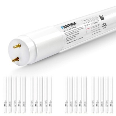 PARMIDA 20-Pack 4FT LED T8 Hybrid Type A+B Light Tube, 18W, Plug & Play or Balla