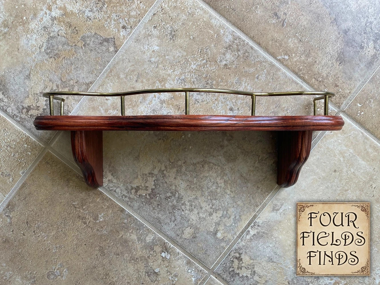 16.5 x 5.75 x 6" HOMCO Vintage Wooden Wall Shelf Gold Gallery Rail Plate Groove