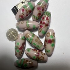 Hand Made India 1990s Large Glass Lampwork Focal Beads 9 Pieces Violet Purple