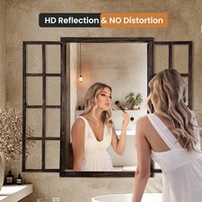 Wall Mirror With Window Panel Design 36x24 Inch Rustic Farmhouse Wood D... Wall Mirror With Window Panel Design 36x24 Inch Rustic Farmhouse Wood D...