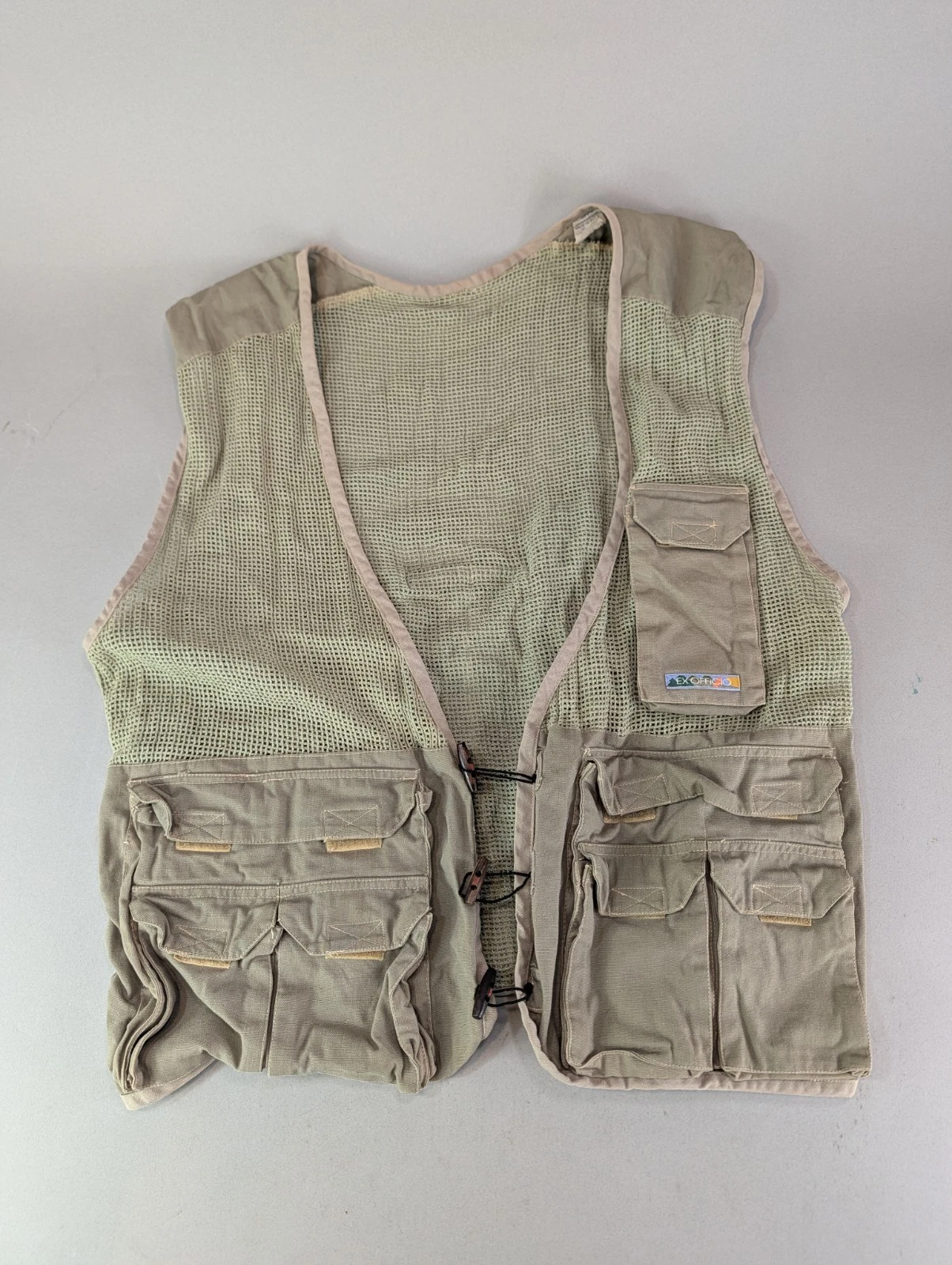 Vintage ExOfficio Mens XL Mesh Back Fishing Vest Beige Canvas Utility Camping