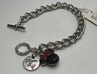 minnie mouse disney charm bracelet pove minnie w charm NMT 9  silver tone
