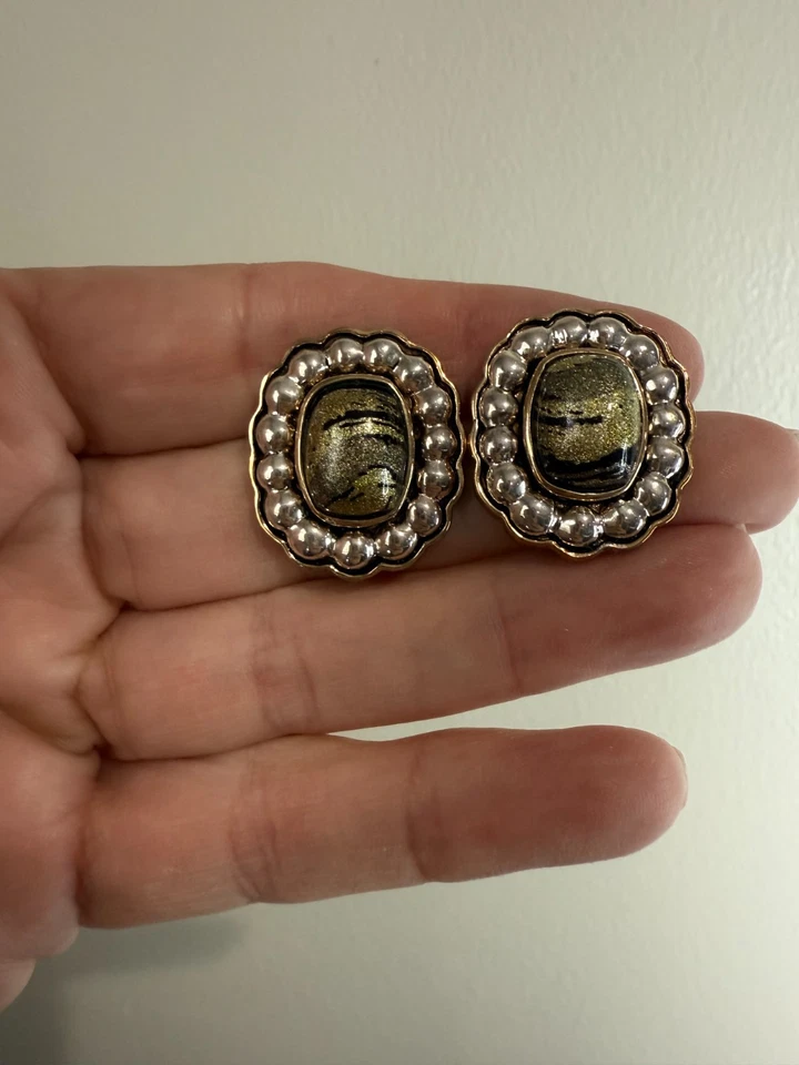 Pendiente de poste de plata/925 de bronce ágata recubierto de oro negro Amy Kahn Russell de diseñador Foto 4 de 4