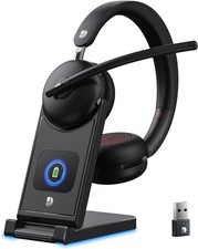 Wireless Headset with Mic for Work,Noise Cancelling, 10Min Fast Charge