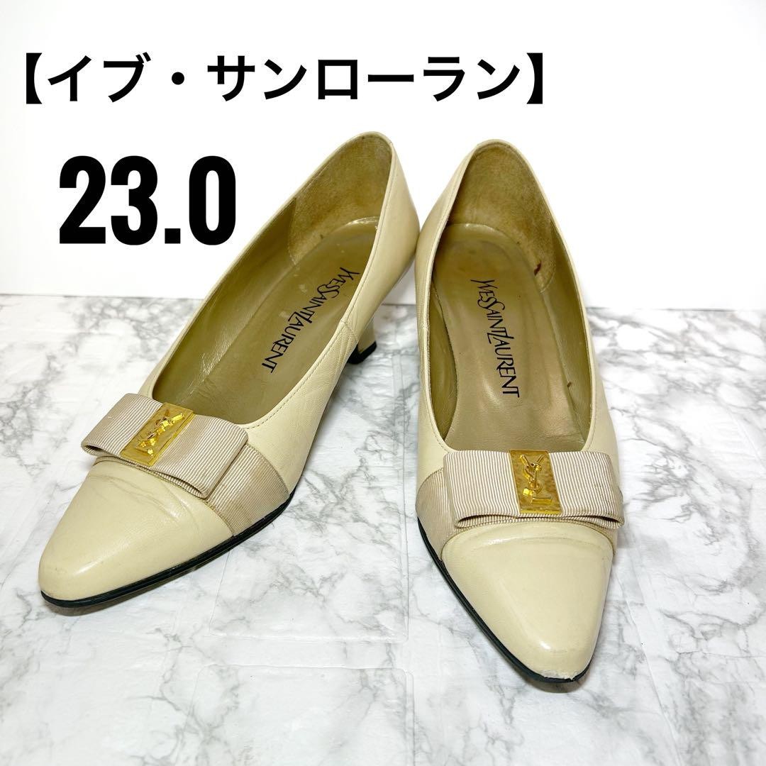 Decolte Yves Saint Laurent YSL tacco EU 35 5 beige pelle nastro 102276K autentiche