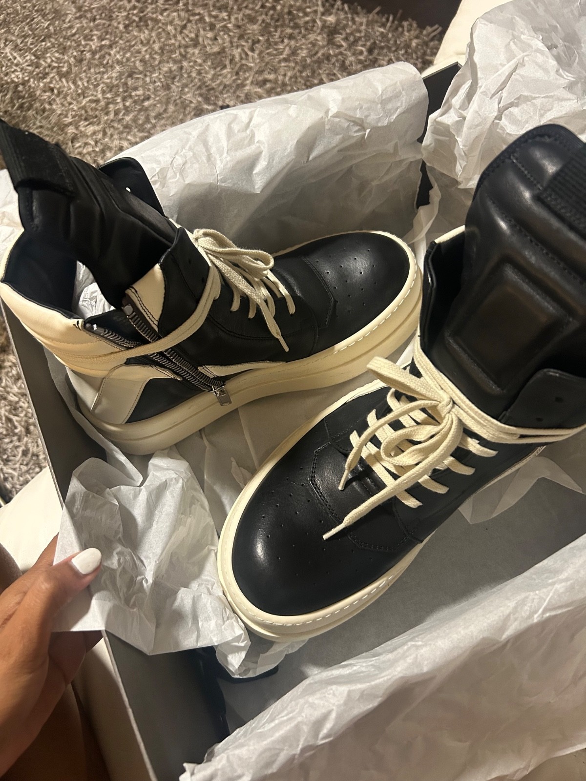 Rick Owens Runway Mega Bumper Geobasket FW23 Black/Milk Size 41 Worn Once image 3