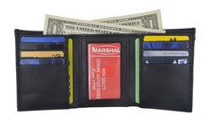 Men's Genuine Leather Trifold Wallet Black 8 Credit Card slots Medium,