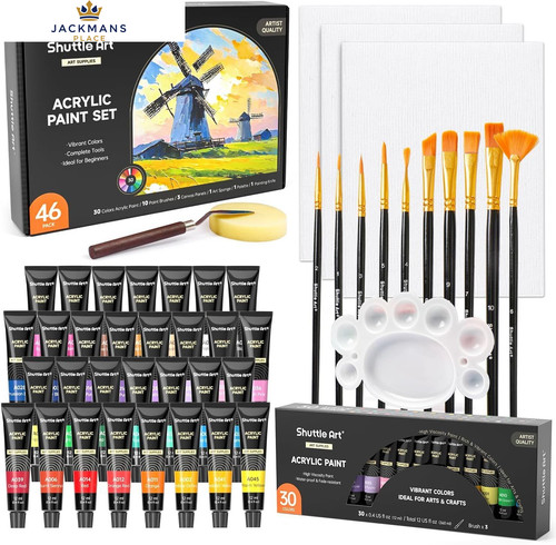 Shuttle Art 46 Pack Acrylic Paints Set, 30 7.83 ml (Pack of 46), 46