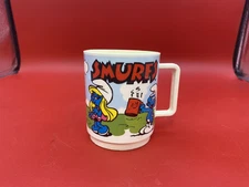 Vintage 1980 Smurf Smurfs Mug Plastic Cup Made In USA By DEKA  (F1)