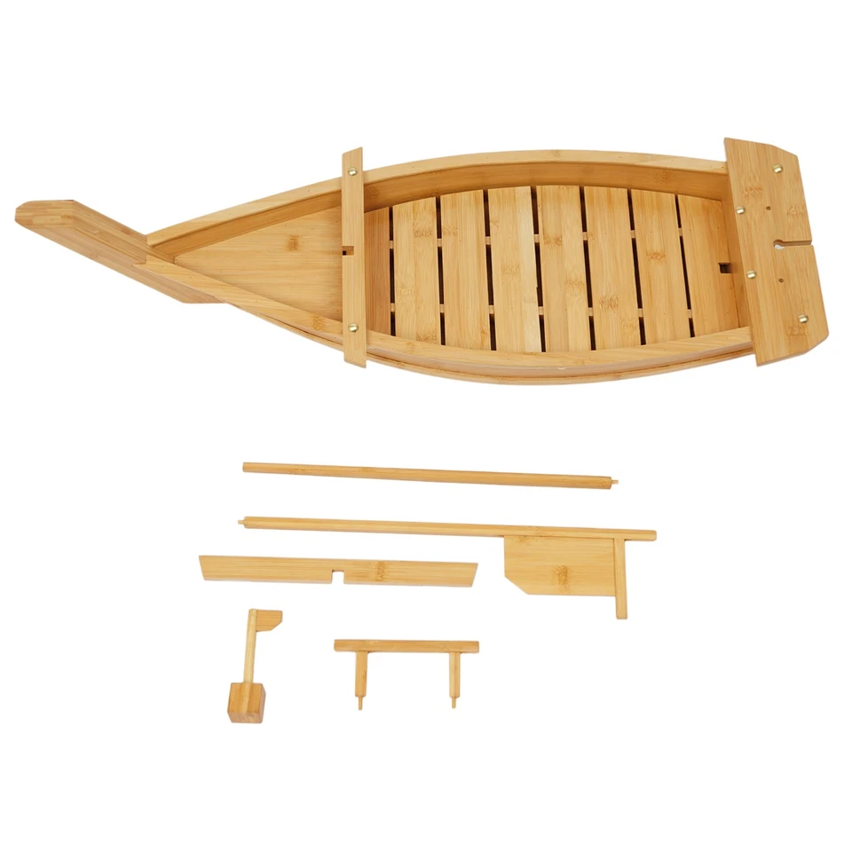 Serving Sushi Boat Tray Platter 31.5" Wooden Bamboo Nautical Decor Food Display - Image 3 of 4
