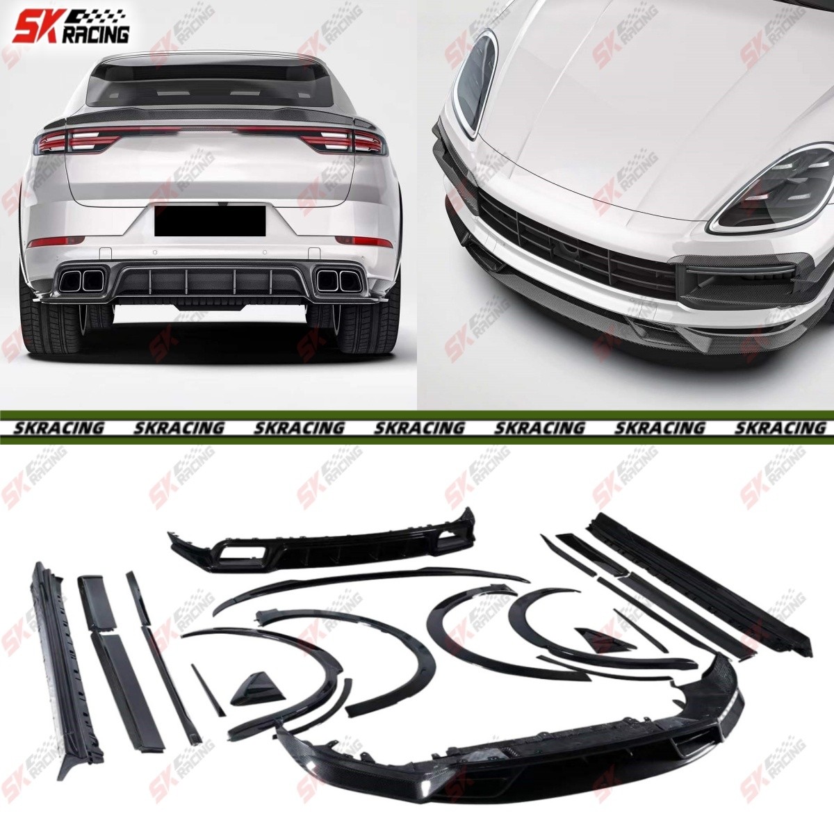 Front Rear Lip Side Skirts Body Kits For Porsche Cayenne Coupe 20-23 Dry Carbon