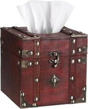 Sumnacon Tissue Box Retro Wood Square Cover Vintage Cube Red 