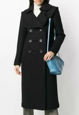 $3990 New Lanvin Scalloped Neckline Double Breasted Coat Heavy Wool Black 38