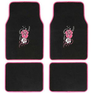 Pink Hawaiian Flower Car Floor Mats, 4 PC Custom Auto Accessories, Personalize