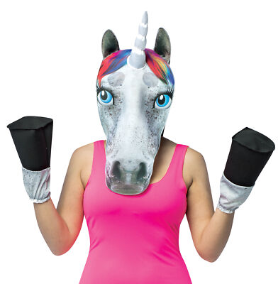 ADULT UNICORN HEAD PHOTO PRINT MASK & HOOVES COSTUME KIT GC5044