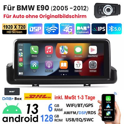 DAB+ Für BMW E90 E91 E92 CarPlay Android 14 8Core 6+128G Autoradio GPS Navi WIFI
