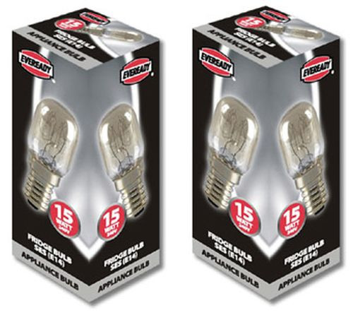 2x Eveready Fridge Appliance Lamp Bulb 15W 240V SES Base (E14)