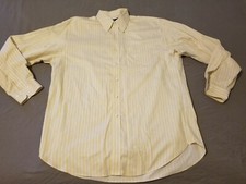 Mens Brooks Brothers Dress Shirt L Large Yellow Stripes Button Cotton