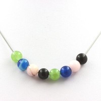 Steine Und MinéRaux. Halskette Perlen Schwarzer Achat + Peridot + Phylum Blau