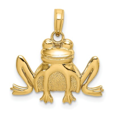 14K Gelbgold strukturierter sitzender Frosch Anhänger