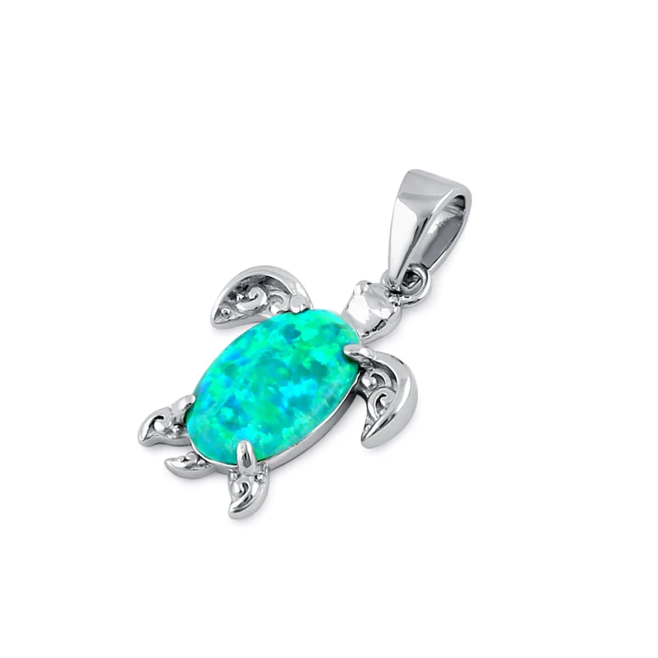 Collar colgante de tortuga marina filigrana ópalo verde plata de ley maciza Foto 3 de 4