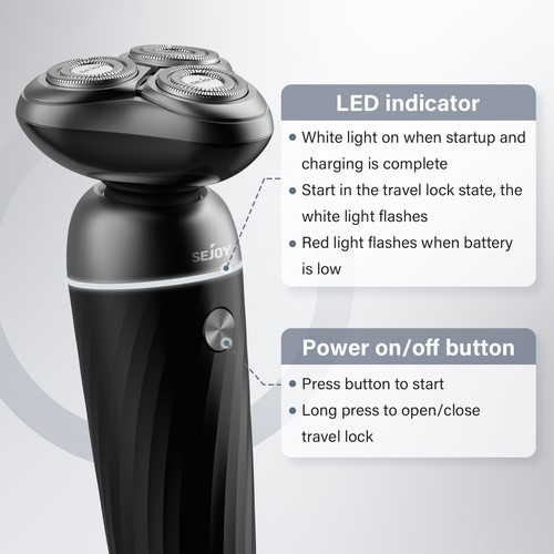 SEJOY 3D Men's Electric Razor Shaver Magnetic Detachable Head Wet & Dry Shaving - Picture 10 of 13