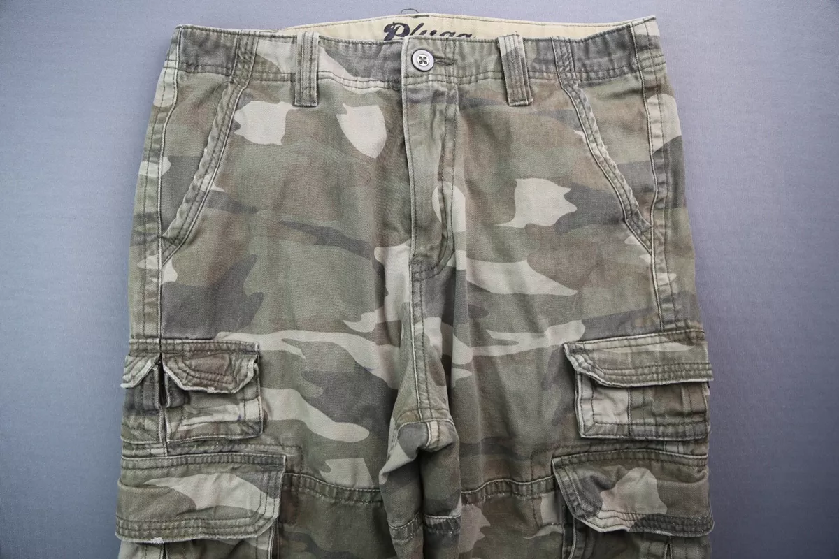Men s Plugg Camo Cargo Shorts Green Brown Size 29 eBay