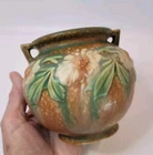 Vtg Roseville Dahlrose Art Pottery Vase Raised Design Nice Mold & Colors 4" READ