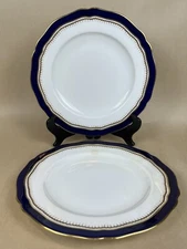 2 HTF Antique Spode Copeland Cobalt Blue Gold Trim R7767 Dinner Plate 9 3/4”