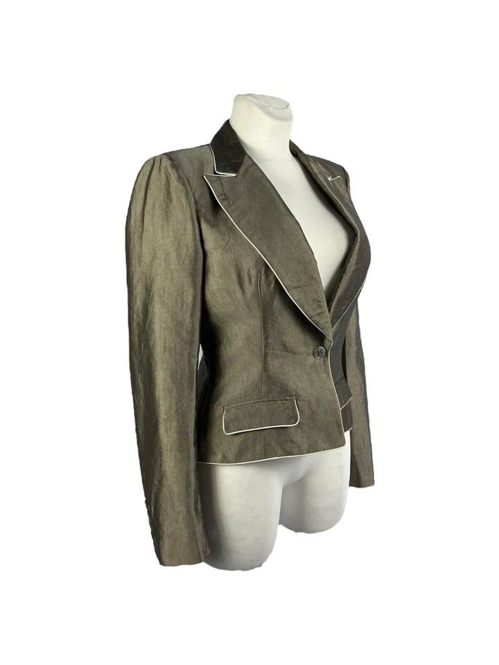 Blazer Alexander McQueen Vintage Para Mujer Mezcla de Lino Metal Chaqueta Gris Talla 44 Foto 2 de 4