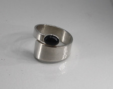 Sterling Silver Bypass Adjustable Ring Oval Cabochon Black Onyx Size 7.5 and Up