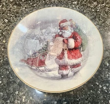 Pottery Barn Nostalgic Santa Christmas List Stoneware Round Serving Bowl 13.25"