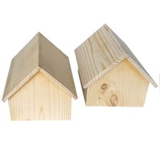 2 Unfinished Handmade Wooden Houses, DIY Wood Crafts Art 6.75&rdquo; L x 6&rdquo; W x 5.5" H