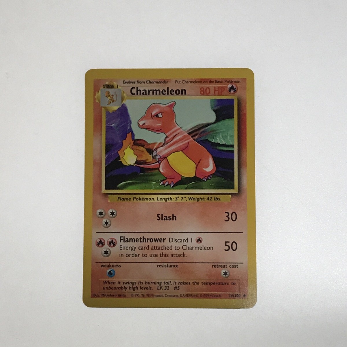 RARE Stage 1 Pokemon Charmeleon Card 24/102, 1995 80 HP