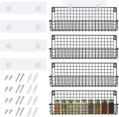 Wall Mounted Spice Rack Organizer for Cabinet Door, 4 Tier Metal Hanging Seasoni