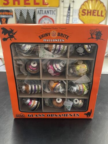 Shiny Brite Cristopher Radko Halloween Ornamente Glas 12er Set 1,75" rund