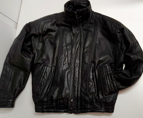 Chaqueta Bomber Vintage Años 80 Cuero Negra BOBBIO Moda Internacional Años 90 Mediana - Imagen 2 de 12
