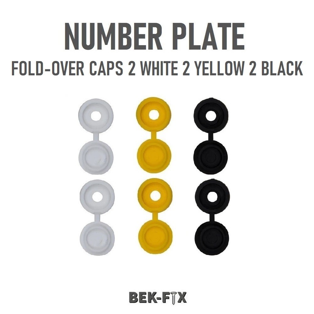 Car Number Plate Screw Covers Plastic Hinged Caps 2x Black 2x White 2x