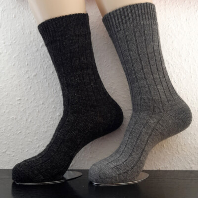2 Paar Herren Soft Alpaka Socken Naturwarm 100% Wolle Hell / Dunkelgrau 39 - 50